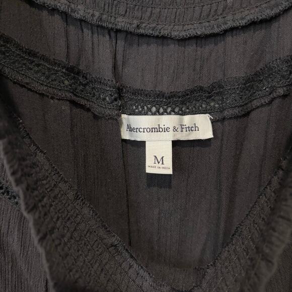 Abercrombie & Fitch Women's Medium Romper Black Smocked Neckline Lace Y2K Swim - Picture 4 of 8